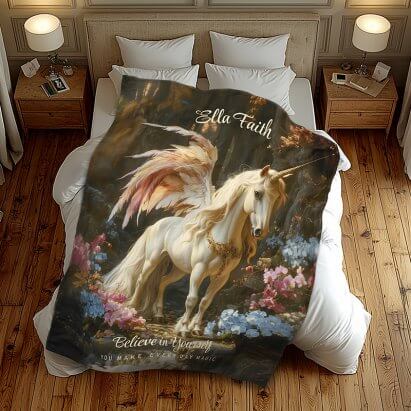 Magical Fairytale Unicorn Nursery or Teen Fleece Blanket