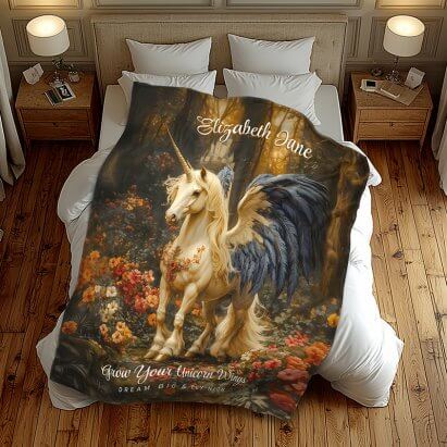 Romantic Fairy Tale Forest Unicorn With Wings Fleece Blanket