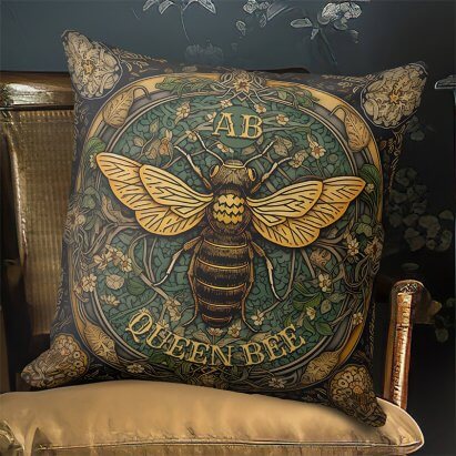 Personalised Rustic Yellow Green Queen Bee Monogram Throw Pillow