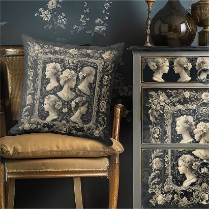 Vintage Style Sepia Victorian Cameos Dark Grey Throw Pillow