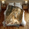 Winter Forest Unicorn Resting in the Snow Fantasy Fleece Blanket