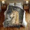 White Unicorn Winter Castle Fairytale Snowy Pines Fleece Blanket