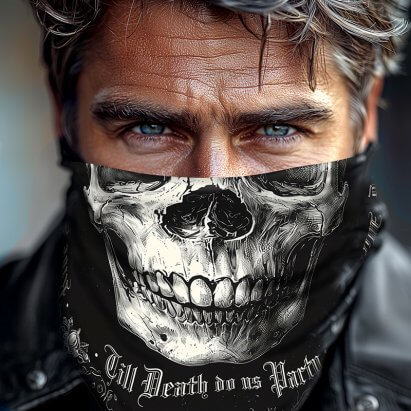 Vintage Biker Skull Face Weathered Gothic Black Scarf