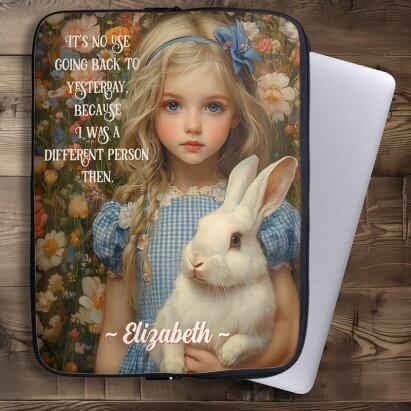 Personalised Alice in Wonderland with a White Rabbit Laptop Sleeve