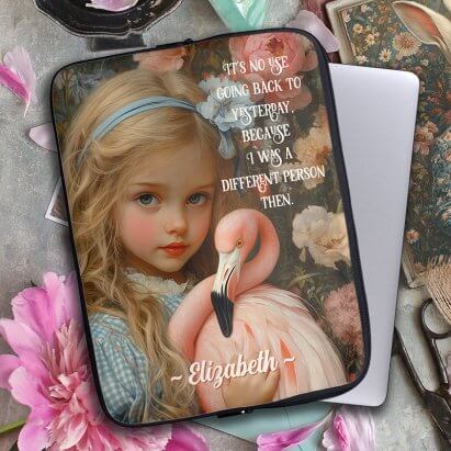 Personalised Alice in Wonderland with a Pink Flamingo Laptop Sleeve