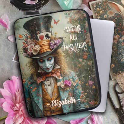 Personalised Alice in Wonderland Vintage Mad Hatter Laptop Sleeve
