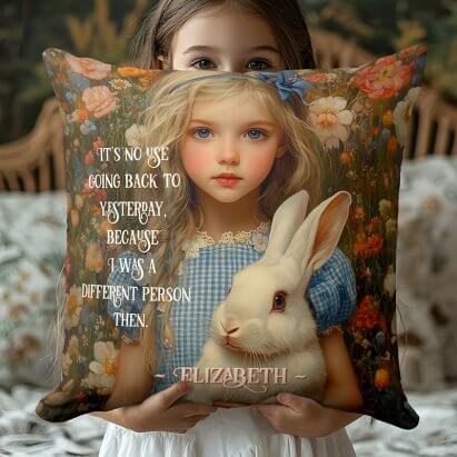 Personalised Alice in Wonderland Vintage White Rabbit Throw Pillow