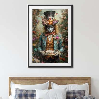 Alice in Wonderland Mad Hatter with Teapot Story Framed Art