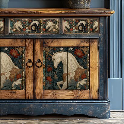 Vintage Red Floral William Morris Style Unicorn Tissue Paper