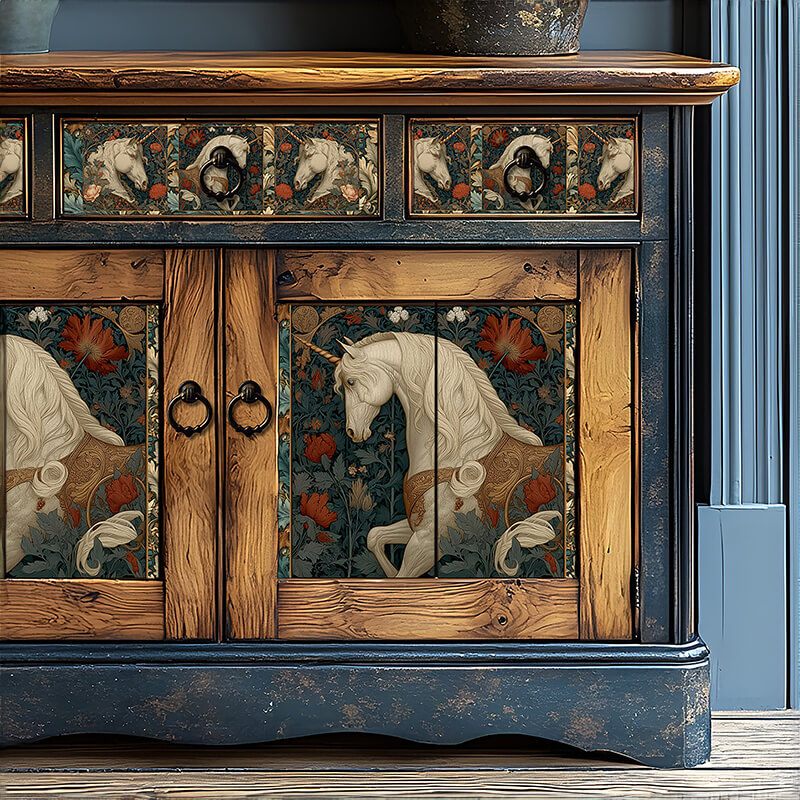 Vintage Red Floral William Morris Style Unicorn Tissue Paper