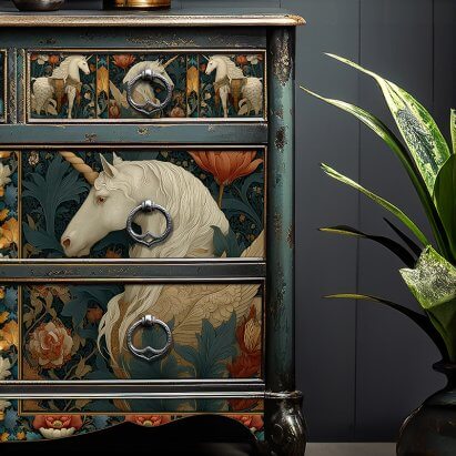 Vintage Jade Red William Morris Style Unicorn Tissue Paper