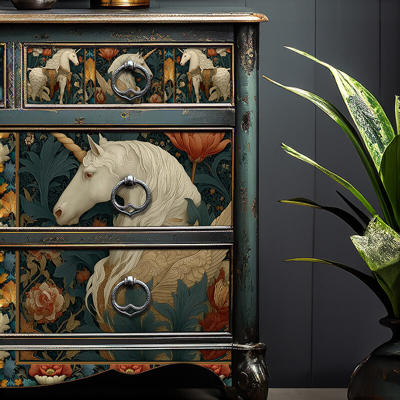 Vintage Jade Red William Morris Style Unicorn Tissue Paper