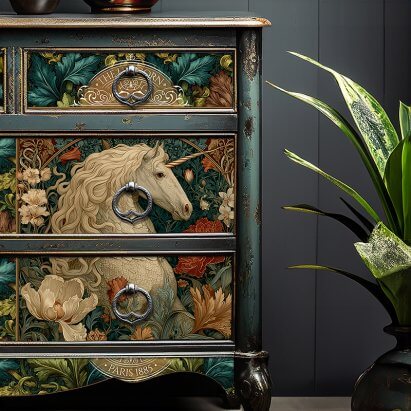 Vintage William Morris Style Art Nouveau Unicorn Tissue Paper