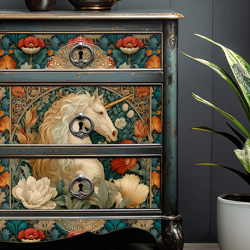 Vintage Gold And Jade Art Nouveau Unicorn Floral Tissue Paper