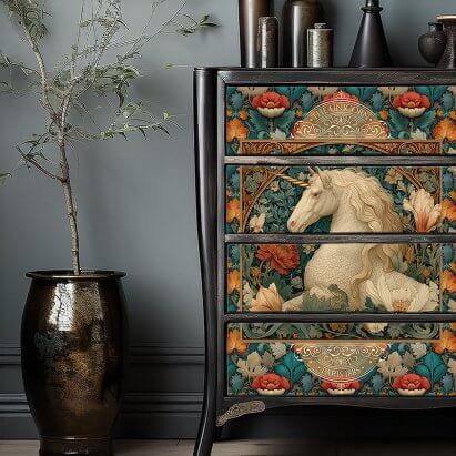 Vintage Jade And Gold Art Nouveau Unicorn Tissue Paper