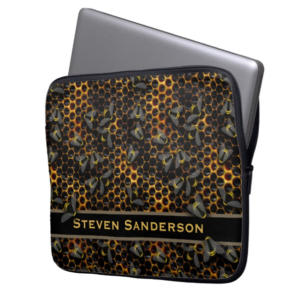 Honeycomb with Bumble Honey Bees Beehive Laptop Sleeve - Image 2