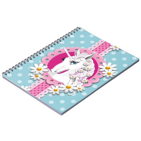 Retro Unicorn Pattern in Pink on Blue Notebook - Image 2