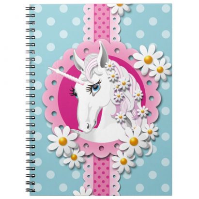 Retro Unicorn Pattern in Pink on Blue Notebook