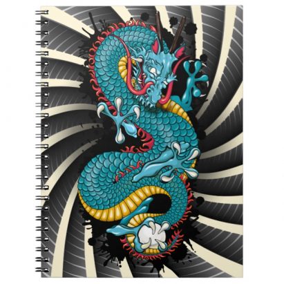 Dark Blue Splash Dragon Tattoo Design Notebook