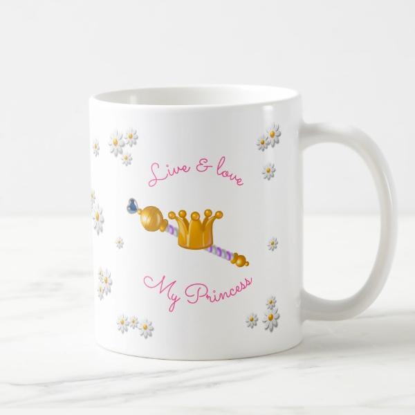 Personalised Regal Unicorn Princess Crown & Daisies Mug - Image 2