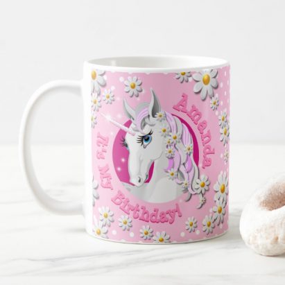 Pretty Pink Girls Personalised Unicorn Party Coffee Mug