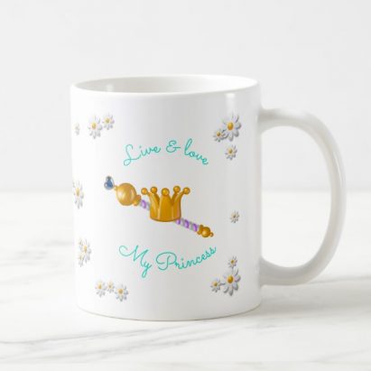Alternative view of Turquoise Unicorn Princess with Crown daisies Coffee Mug