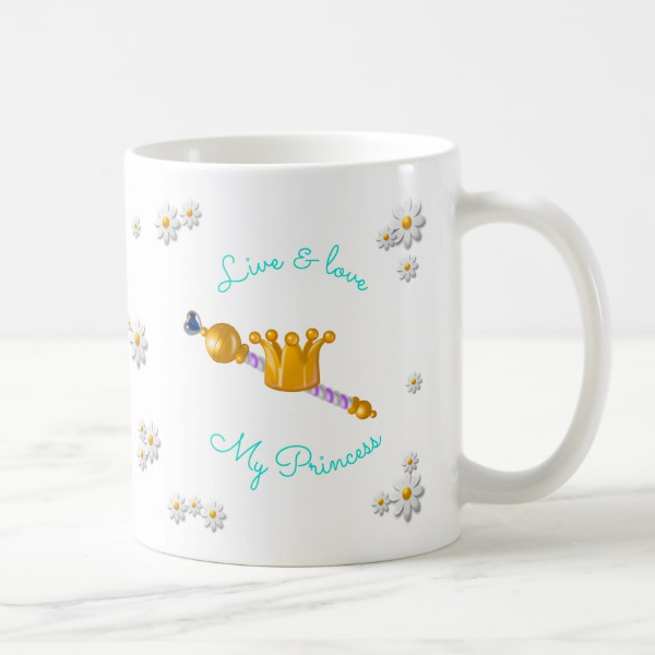 Turquoise Unicorn Princess with Crown daisies Coffee Mug - Image 2