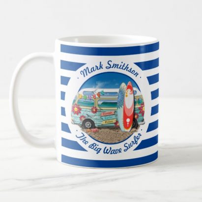 Best Surfer Cornish Beach Camper Van Nautical Stripe Coffee Mug