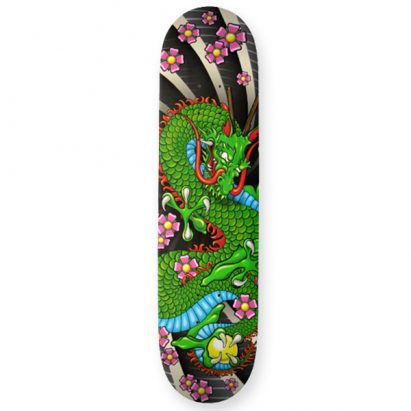 Alternative view of Green Cherry Blossom Dragon Tattoo Skateboard Deck