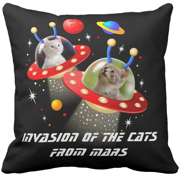 Put Your 2 Cats in a UFO Sci Fi Scene Cushion