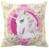 Retro Unicorns and Daisies Pattern on Yellow Cushion
