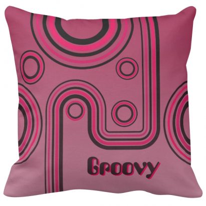 Groovy Retro 1960s Linear Design Pink and Black Cushion