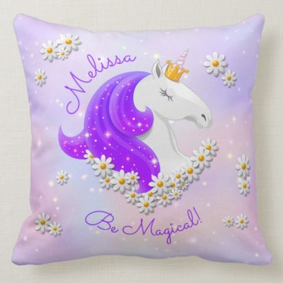 Be Magical Personalised Lilac Unicorn Flowers Cushion