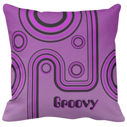 Groovy Retro 1960s Linear Design Purple and Pink Cushion