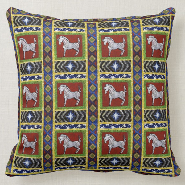 Boho Gypsy Pony Folk Art Colonial Holiday Cottage Cushion