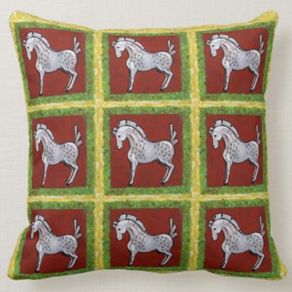 Boho Gypsy Folk Art Colonial Holiday Cottage Horse Cushion