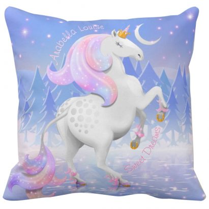 Midnight Unicorn Forest Princess Frozen Ice Scene Cushion