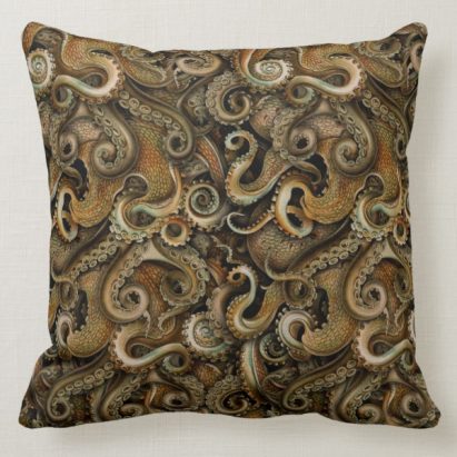 Alternative view of Steampunk Octopus Brown Victorian Anniversary Cushion