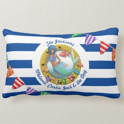 Personalised Blue Striped Mermaid Lumbar Cushion