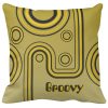 Groovy Retro 1960s Linear Design Yellow and Black Cushion