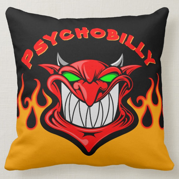 Red Devil Psychobilly Custom Hot Rod Flames Cushion