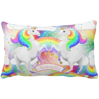 Rainbow Princess Unicorn Starburst Lumbar Cushion