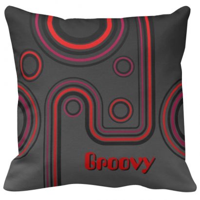Groovy Retro 1960s Linear Design Orange and Black Cushion