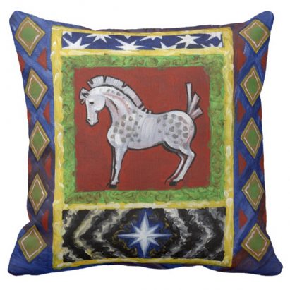 Gypsy Horse Folk Art Colonial Holiday Cottage Cushion