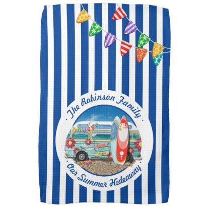 Nautical Beach Striped Cornish Surfer Campervan Tea Towel