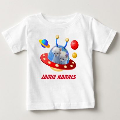 Twin Kittens Cats in UFOs Sci Fi Flying Saucer Baby T-Shirt