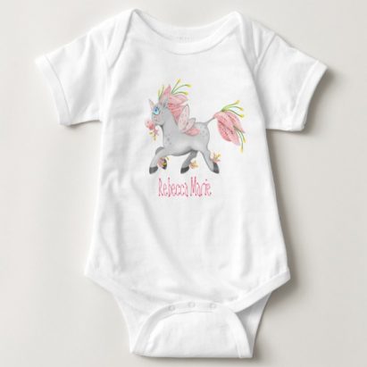 Personalised Pink Fairy Flower Unicorn Personalised Baby Bodysuit