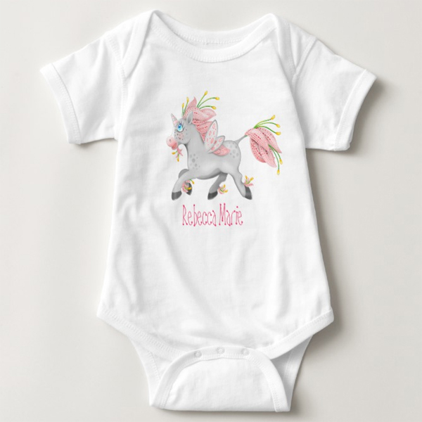 Personalised Pink Fairy Flower Unicorn Personalised Baby Bodysuit