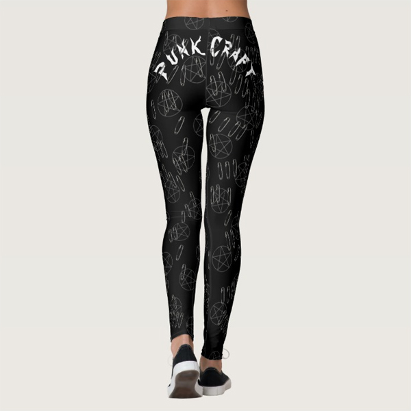 Punk Rock Witchcraft Black Pentagram Safety Pins Leggings - Image 2