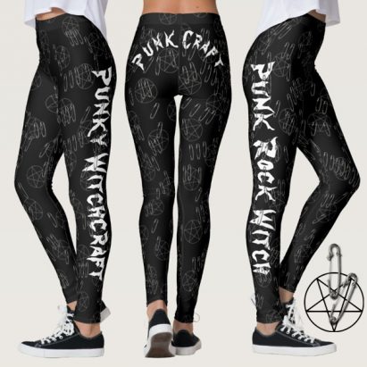 Punk Rock Witchcraft Black Pentagram Safety Pins Leggings